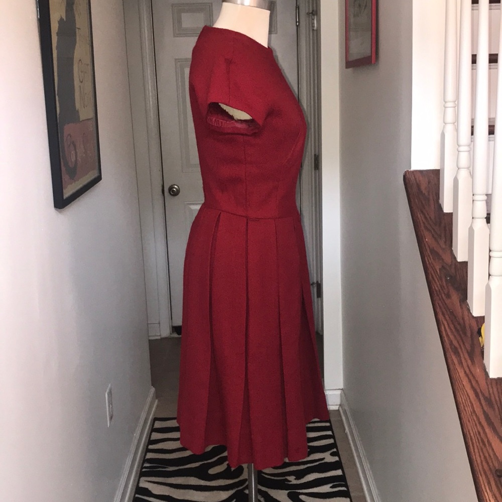 Vintage Red Wool Pleated Dress Size 12 😘 - Picture 3 of 8